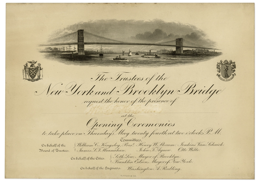 1883 Invitation to the Brooklyn Bridge Opening Ceremonies -- Made by Tiffany & Co.